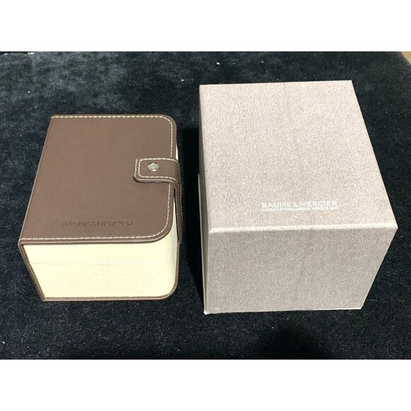 Baume & Mercier Box Watch Presentation Gray Cardboard Brown Leather Empty - Picture 6 of 8